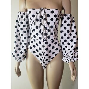 Off shoulder black and white polka dot bodyshirt